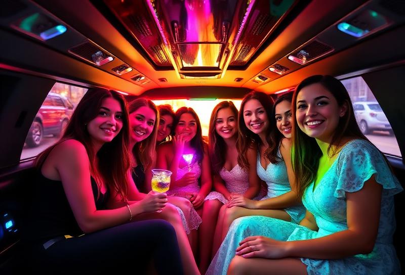 Grupo celebrando dentro da limousine em São Paulo